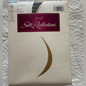 Brand New Hanes Silk Reflections Pantyhose in Barely Black. Silly Sheer